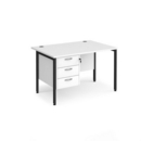 Maestro 25 straight desk 1200mm x 800mm with 3 drawer pedestal - black H-frame leg and white top