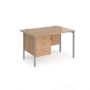 Maestro 25 straight desk 1200mm x 800mm with 3 drawer pedestal - silver H-frame leg and beech top