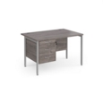 Maestro 25 straight desk 1200mm x 800mm with 3 drawer pedestal - silver H-frame leg and grey oak top