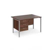 Maestro 25 straight desk 1200mm x 800mm with 3 drawer pedestal - silver H-frame leg and walnut top