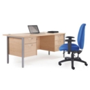 Maestro 25 straight desk 1200mm x 800mm with 3 drawer pedestal - silver H-frame leg and walnut top