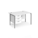 Maestro 25 straight desk 1200mm x 800mm with 3 drawer pedestal - silver H-frame leg and white top