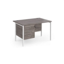 Maestro 25 straight desk 1200mm x 800mm with 3 drawer pedestal - white H-frame leg and grey oak top