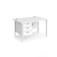 Maestro 25 straight desk 1200mm x 800mm with 3 drawer pedestal - white H-frame leg and white top