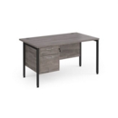 Maestro 25 straight desk 1400mm x 800mm with 2 drawer pedestal - black H-frame leg and grey oak top