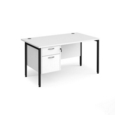 Maestro 25 straight desk 1400mm x 800mm with 2 drawer pedestal - black H-frame leg and white top