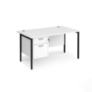 Maestro 25 straight desk 1400mm x 800mm with 2 drawer pedestal - black H-frame leg and white top