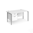 Maestro 25 straight desk 1400mm x 800mm with 2 drawer pedestal - silver H-frame leg and white top