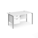 Maestro 25 straight desk 1400mm x 800mm with 2 drawer pedestal - silver H-frame leg and white top