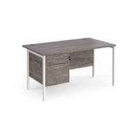 Maestro 25 straight desk 1400mm x 800mm with 2 drawer pedestal - white H-frame leg and grey oak top