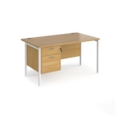 Maestro 25 straight desk 1400mm x 800mm with 2 drawer pedestal - white H-frame leg and oak top