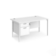 Maestro 25 straight desk 1400mm x 800mm with 2 drawer pedestal - white H-frame leg and white top