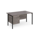 Maestro 25 straight desk 1400mm x 800mm with 3 drawer pedestal - black H-frame leg and grey oak top