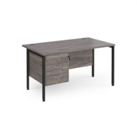 Maestro 25 straight desk 1400mm x 800mm with 3 drawer pedestal - black H-frame leg and grey oak top
