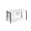 Maestro 25 straight desk 1400mm x 800mm with 3 drawer pedestal - black H-frame leg and white top