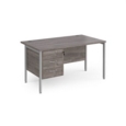 Maestro 25 straight desk 1400mm x 800mm with 3 drawer pedestal - silver H-frame leg and grey oak top