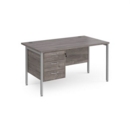 Maestro 25 straight desk 1400mm x 800mm with 3 drawer pedestal - silver H-frame leg and grey oak top