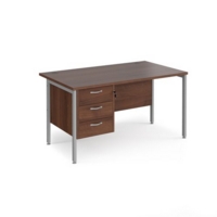 Maestro 25 straight desk 1400mm x 800mm with 3 drawer pedestal - silver H-frame leg and walnut top