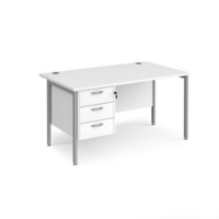 Maestro 25 straight desk 1400mm x 800mm with 3 drawer pedestal - silver H-frame leg and white top