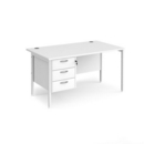 Maestro 25 straight desk 1400mm x 800mm with 3 drawer pedestal - white H-frame leg and white top