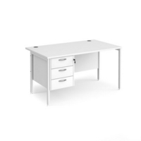 Maestro 25 straight desk 1400mm x 800mm with 3 drawer pedestal - white H-frame leg and white top