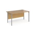 Maestro 25 straight desk 1400mm x 800mm - silver H-frame leg and oak top