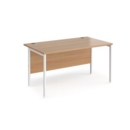 Maestro 25 straight desk 1400mm x 800mm - white H-frame leg and beech top