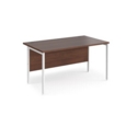Maestro 25 straight desk 1400mm x 800mm - white H-frame leg and walnut top