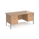Maestro 25 straight desk 1600mm x 800mm with two x 2 drawer pedestals - silver H-frame leg and beech top
