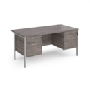 Maestro 25 straight desk 1600mm x 800mm with two x 2 drawer pedestals - silver H-frame leg and grey oak top