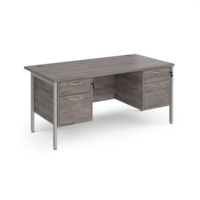 Maestro 25 straight desk 1600mm x 800mm with two x 2 drawer pedestals - silver H-frame leg and grey oak top
