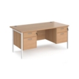 Maestro 25 straight desk 1600mm x 800mm with two x 2 drawer pedestals - white H-frame leg and beech top