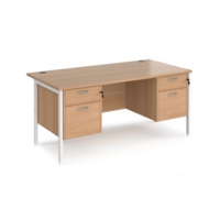 Maestro 25 straight desk 1600mm x 800mm with two x 2 drawer pedestals - white H-frame leg and beech top
