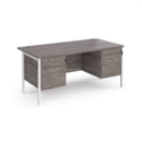 Maestro 25 straight desk 1600mm x 800mm with two x 2 drawer pedestals - white H-frame leg and grey oak top