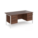 Maestro 25 straight desk 1600mm x 800mm with two x 2 drawer pedestals - white H-frame leg and walnut top