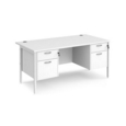 Maestro 25 straight desk 1600mm x 800mm with two x 2 drawer pedestals - white H-frame leg and white top