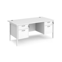 Maestro 25 straight desk 1600mm x 800mm with two x 2 drawer pedestals - white H-frame leg and white top