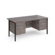 Maestro 25 straight desk 1600mm x 800mm with 2 and 3 drawer pedestals - black H-frame leg and grey oak top