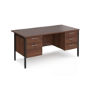 Maestro 25 straight desk 1600mm x 800mm with 2 and 3 drawer pedestals - black H-frame leg and walnut top