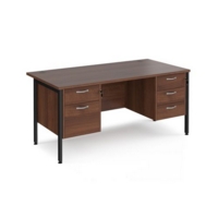 Maestro 25 straight desk 1600mm x 800mm with 2 and 3 drawer pedestals - black H-frame leg and walnut top