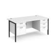 Maestro 25 straight desk 1600mm x 800mm with 2 and 3 drawer pedestals - black H-frame leg and white top