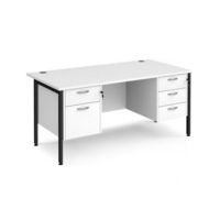 Maestro 25 straight desk 1600mm x 800mm with 2 and 3 drawer pedestals - black H-frame leg and white top