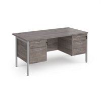 Maestro 25 straight desk 1600mm x 800mm with 2 and 3 drawer pedestals - silver H-frame leg and grey oak top
