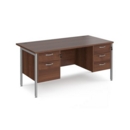 Maestro 25 straight desk 1600mm x 800mm with 2 and 3 drawer pedestals - silver H-frame leg and walnut top