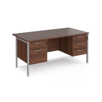 Maestro 25 straight desk 1600mm x 800mm with 2 and 3 drawer pedestals - silver H-frame leg and walnut top