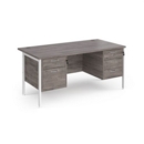 Maestro 25 straight desk 1600mm x 800mm with 2 and 3 drawer pedestals - white H-frame leg and grey oak top