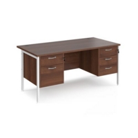Maestro 25 straight desk 1600mm x 800mm with 2 and 3 drawer pedestals - white H-frame leg and walnut top