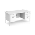 Maestro 25 straight desk 1600mm x 800mm with 2 and 3 drawer pedestals - white H-frame leg and white top