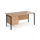 Maestro 25 straight desk 1600mm x 800mm with 2 drawer pedestal - black H-frame leg and beech top