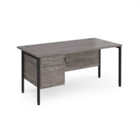 Maestro 25 straight desk 1600mm x 800mm with 2 drawer pedestal - black H-frame leg and grey oak top